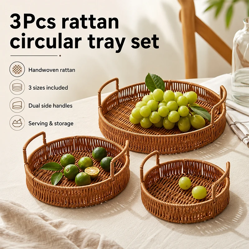 3Pcs/ Set Plastic Faux Rattan Storage Baskets Desktop Woven Trays Snacks Dried Fruits Bread Afternoon Tea Organizer Baskets
3Pcs/ Set Plastic Faux Rattan Storage Baskets Desktop Woven Trays Snacks Dried Fruits Bread Afternoon Tea Organizer Baskets