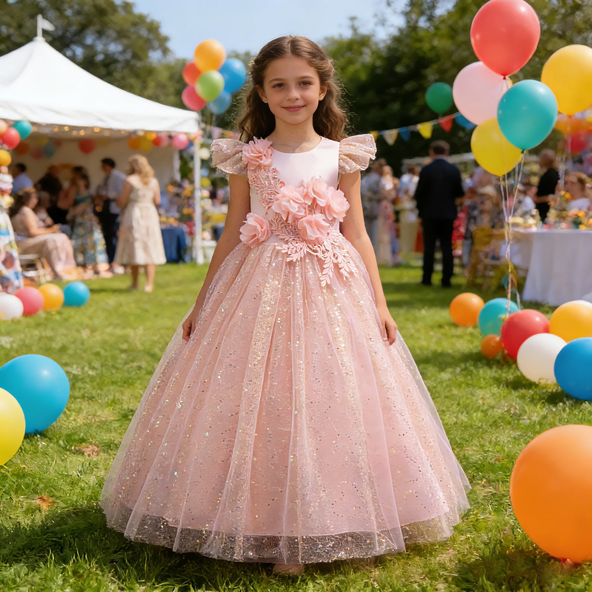Girl's New Sequin Mesh Three-Dimensional Flower Belt Long Style Birthday Party Holiday Party Sweet and Cute Princess Dress
Girl's New Sequin Mesh Three-Dimensional Flower Belt Long Style Birthday Party Holiday Party Sweet and Cute Princess Dress