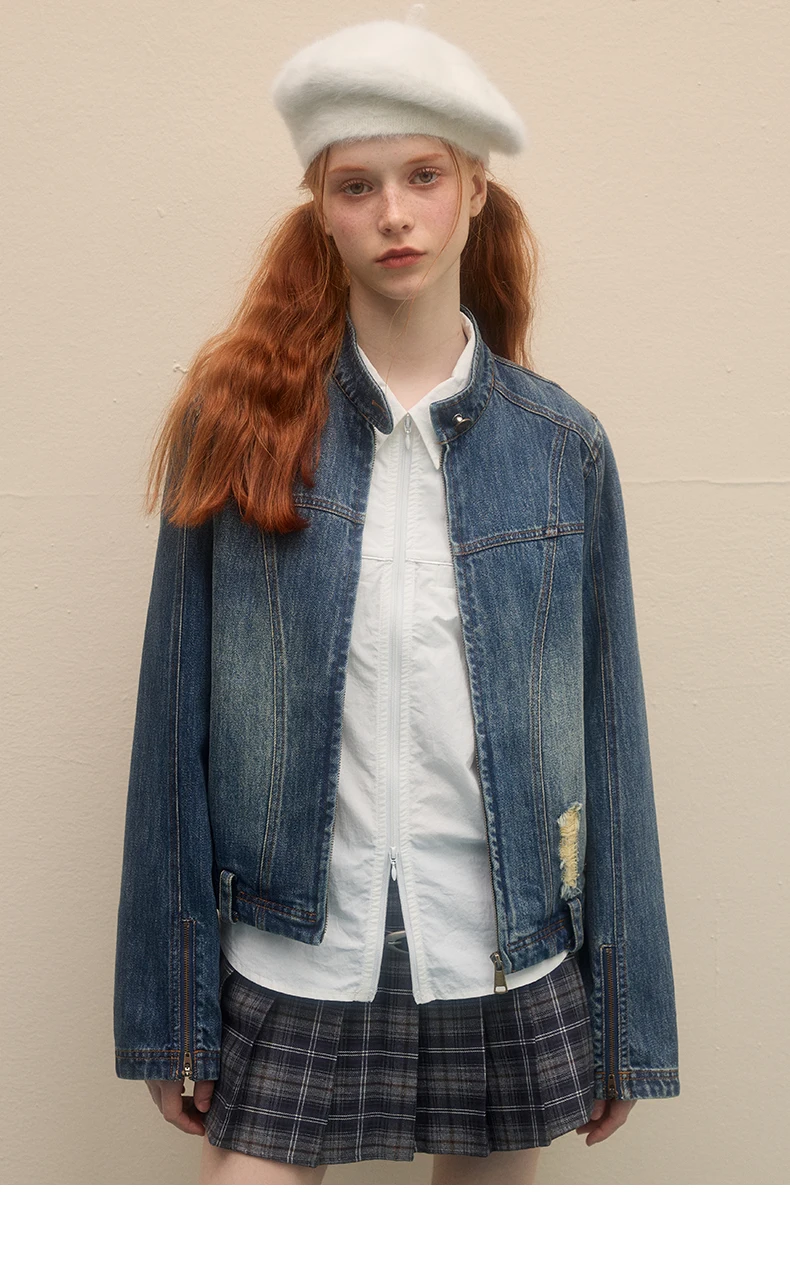 Denim jacket women's washed cotton stand-up collar casual versatile retrolong-sleeved front shoulder fashionable simple slim fit
Denim jacket women's washed cotton stand-up collar casual versatile retrolong-sleeved front shoulder fashionable simple slim fit