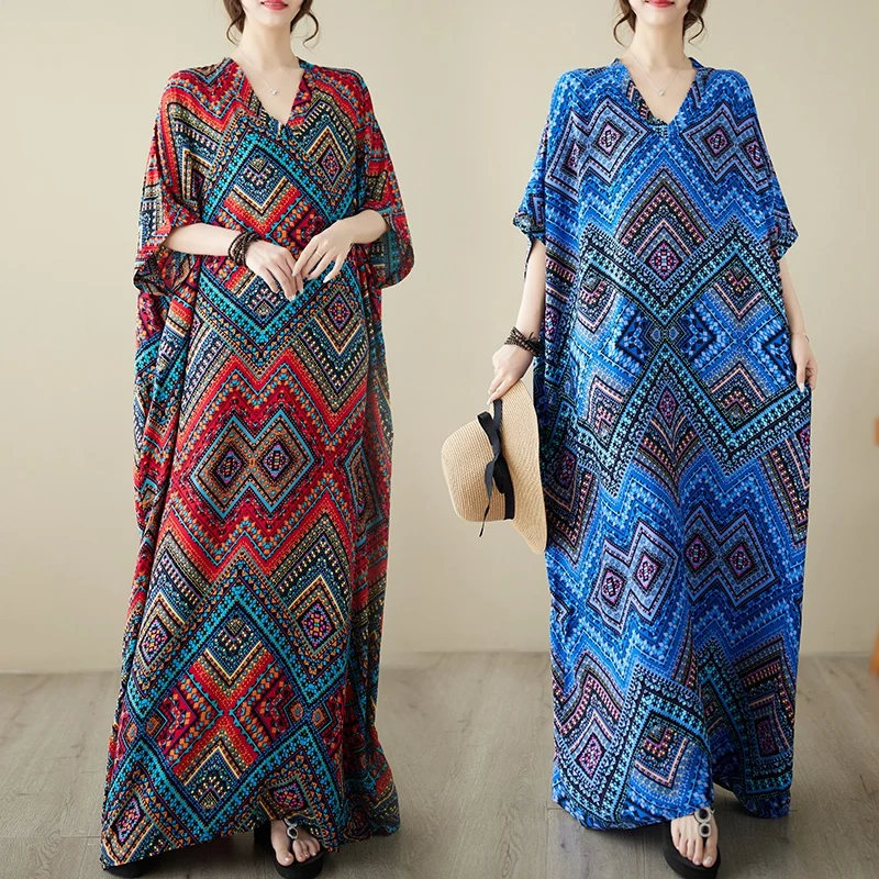 Summer V-Neck Long Thin Cotton Silk Loose plus Size Yunnan Clothing Artistic Holiday Style Retro Meat Concealing Robe
Summer V-Neck Long Thin Cotton Silk Loose plus Size Yunnan Clothing Artistic Holiday Style Retro Meat Concealing Robe