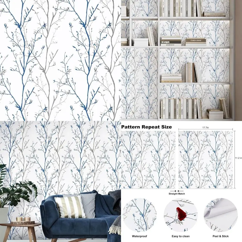 Modern Grey Blue Peel and Stick Tree Branch Contact Paper, 17.7 x 1181, Removable Wallpaper for Natural Wall Décor
Modern Grey Blue Peel and Stick Tree Branch Contact Paper, 17.7 x 1181, Removable Wallpaper for Natural Wall Décor