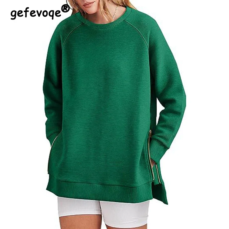Women's Clothing Autumn and Winter Trendy Simple Casual Zipper Streetwear Oversized Sweatshirts Solid Long Sleeve Pullover Tops
Women's Clothing Autumn and Winter Trendy Simple Casual Zipper Streetwear Oversized Sweatshirts Solid Long Sleeve Pullover Tops