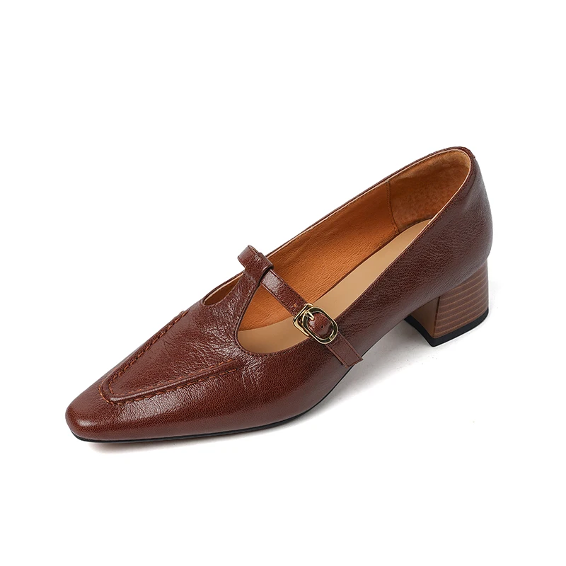 Genuine leather retro style square toe shallow mouth comfortable thick heel T-strap solid color women's shoes
Genuine leather retro style square toe shallow mouth comfortable thick heel T-strap solid color women's shoes
