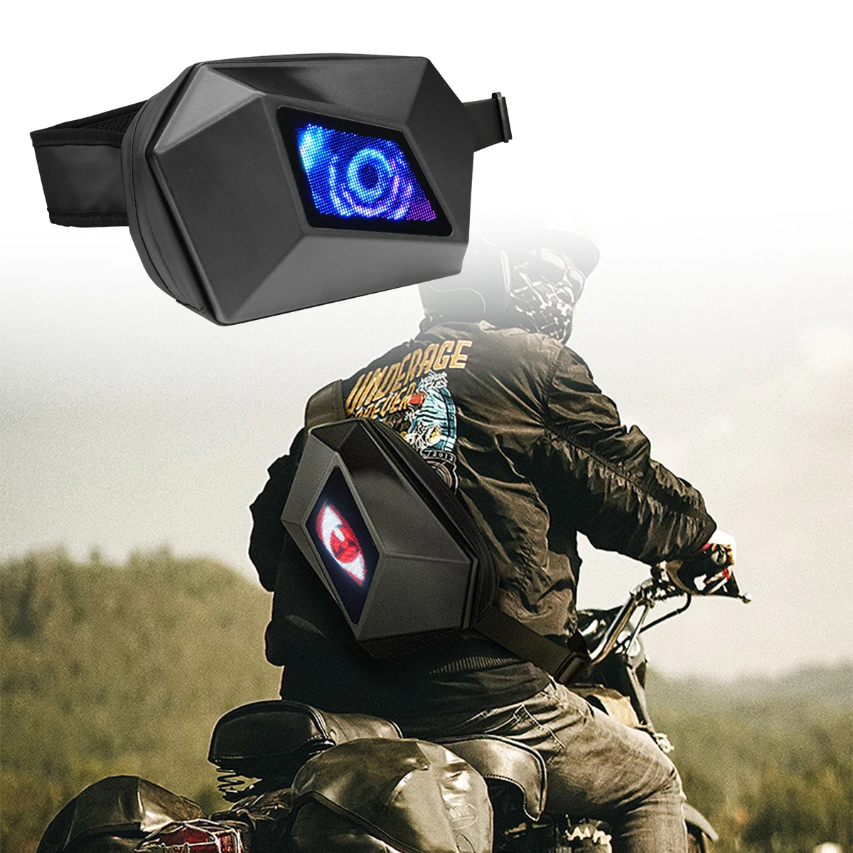 Motorcycle LED Screen Display Riding Waist Bag Devil's Eye Single Shoulder Hardshell Graffiti Bag Bluetooth Control LED DIY Bag
Motorcycle LED Screen Display Riding Waist Bag Devil's Eye Single Shoulder Hardshell Graffiti Bag Bluetooth Control LED DIY Bag