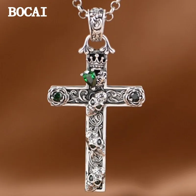 Новый Винтажный кулон BOCAI в стиле панк из стерлингового серебра S925 пробы с черепом и крестом, подарок для мужчин и женщин
Новый Винтажный кулон BOCAI в стиле панк из стерлингового серебра S925 пробы с черепом и крестом, подарок для мужчин и женщин