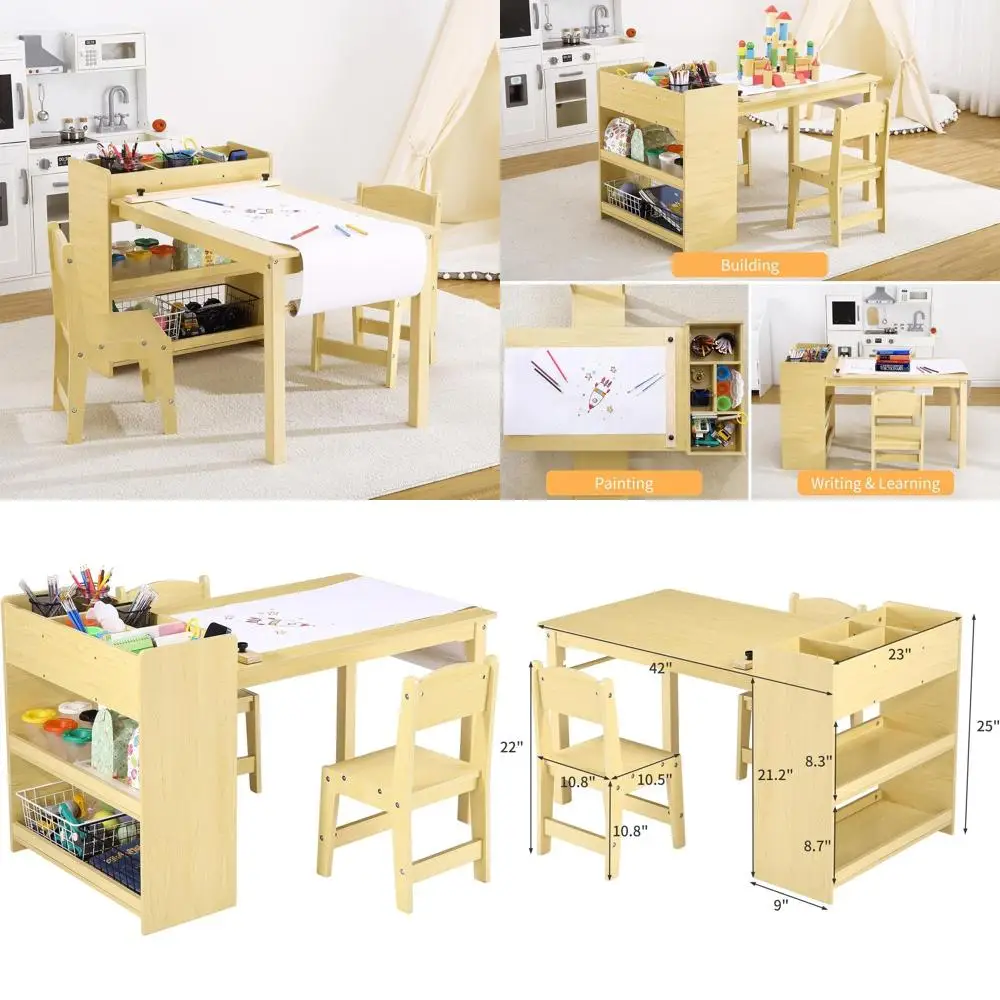 Children's Wooden Art Table and Chairs with Storage Shelves for Play and Learning
Children's Wooden Art Table and Chairs with Storage Shelves for Play and Learning