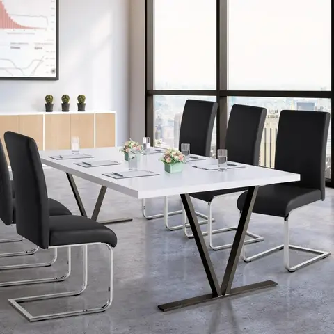 Modern Dining Chairs Set of 6 Faux Leather Upholstered High Back Chairs with Chrome Legs for Kitchen/Living Room