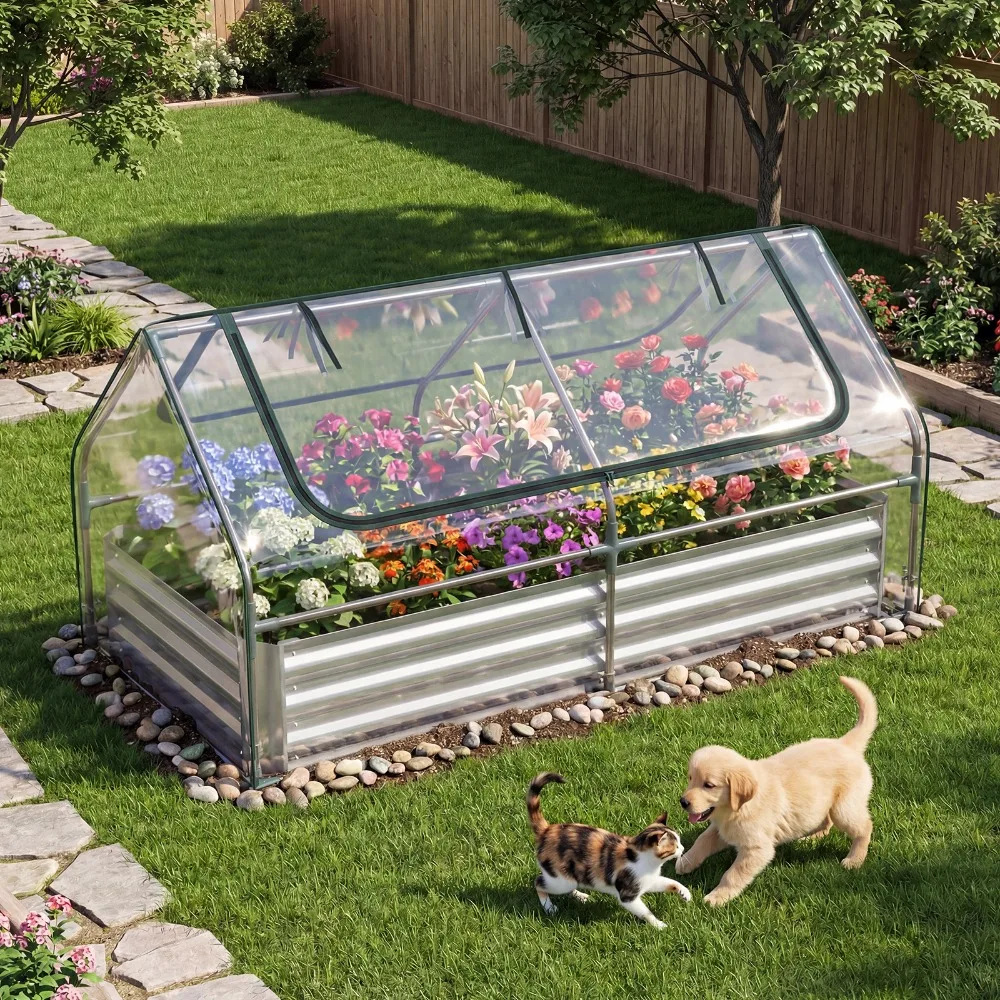 3-in-1 Raised Garden Bed with Greenhouse Cover, Metal Planter Box Kit with Dual Roll-Up Screen Windows, Open Bottom, Outdoor Mini Greenhouse for Vegetables, Flowers & Herbs
3-in-1 Raised Garden Bed with Greenhouse Cover, Metal Planter Box Kit with Dual Roll-Up Screen Windows, Open Bottom, Outdoor Mini Greenhouse for Vegetables, Flowers & Herbs