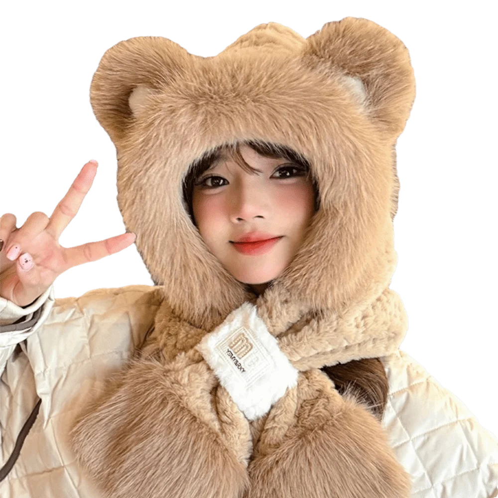 Fashion Plush Winter Integrated Cap Scarf Warm Thickened Ear Protection Hat Windproof Soft Scarf Set Hooded Outdoor 
Fashion Plush Winter Integrated Cap Scarf Warm Thickened Ear Protection Hat Windproof Soft Scarf Set Hooded Outdoor
