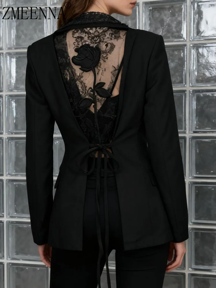 ZMEENNA Womens Black Blazer Backless Lace Rose Detail Corset Tie Up Jacket Elegant Party Clubwear Formal Outerwear ZM4442
ZMEENNA Womens Black Blazer Backless Lace Rose Detail Corset Tie Up Jacket Elegant Party Clubwear Formal Outerwear ZM4442