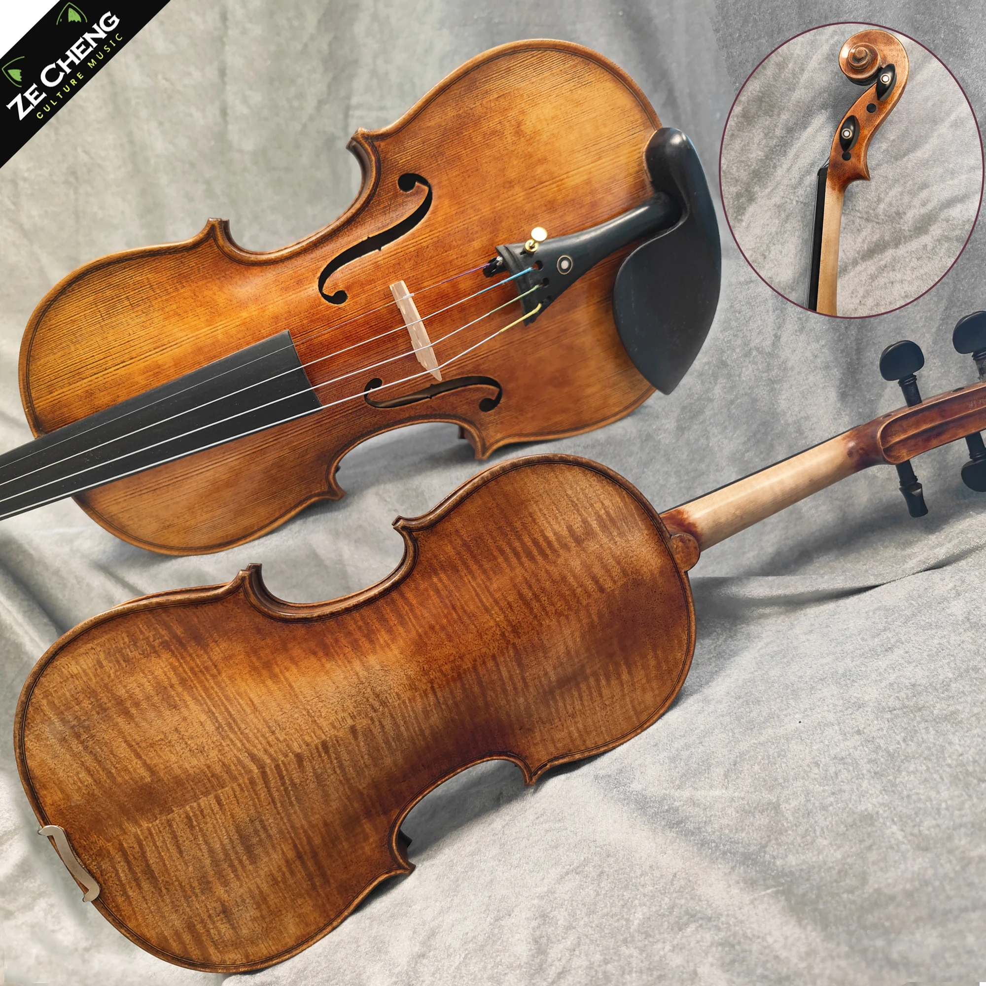 Handmade 4/4 Violin, Antique Finish, Flamed Two-Piece Maple, Ebony Fittings, Complete Set with Case, Bow, Shoulder Rest
Handmade 4/4 Violin, Antique Finish, Flamed Two-Piece Maple, Ebony Fittings, Complete Set with Case, Bow, Shoulder Rest