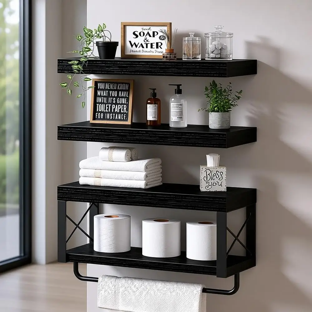 Over Toilet Floating Shelves - Wall Mounted Toilet Paper Holder Set, 16 Inch, Black
Over Toilet Floating Shelves - Wall Mounted Toilet Paper Holder Set, 16 Inch, Black