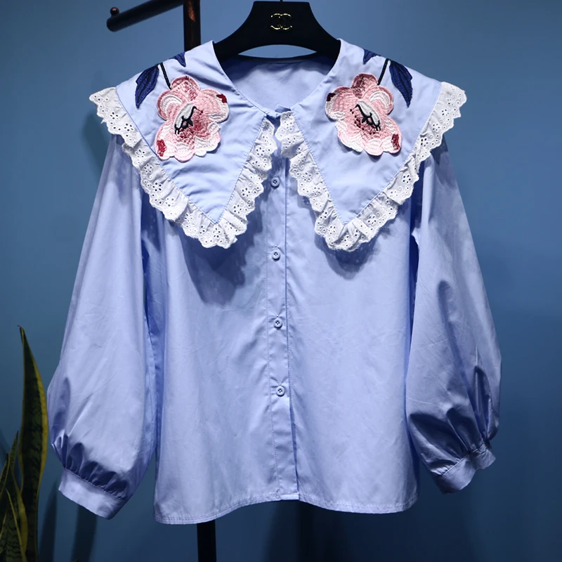 Shirts for Teenage Girls Summer Sweet Embroidered Flower Doll Collar Blouse Kawaii Lace Lantern Sleeves Loose Womans Tops Blusas
Shirts for Teenage Girls Summer Sweet Embroidered Flower Doll Collar Blouse Kawaii Lace Lantern Sleeves Loose Womans Tops Blusas