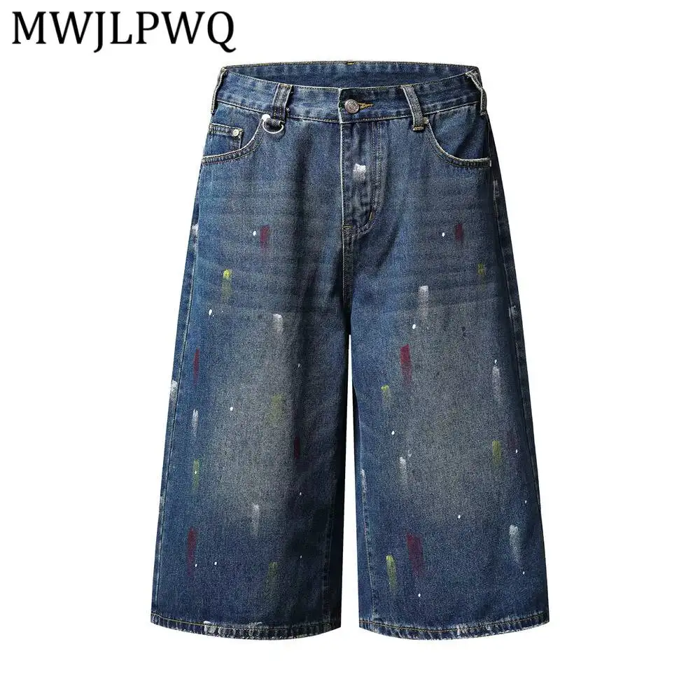 MWJLPWQ Hand-Painted Graffiti Paint-Splattered Denim Cropped Pants Men's Vintage Street Washed Distressed Straight Shorts 17218
MWJLPWQ Hand-Painted Graffiti Paint-Splattered Denim Cropped Pants Men's Vintage Street Washed Distressed Straight Shorts 17218