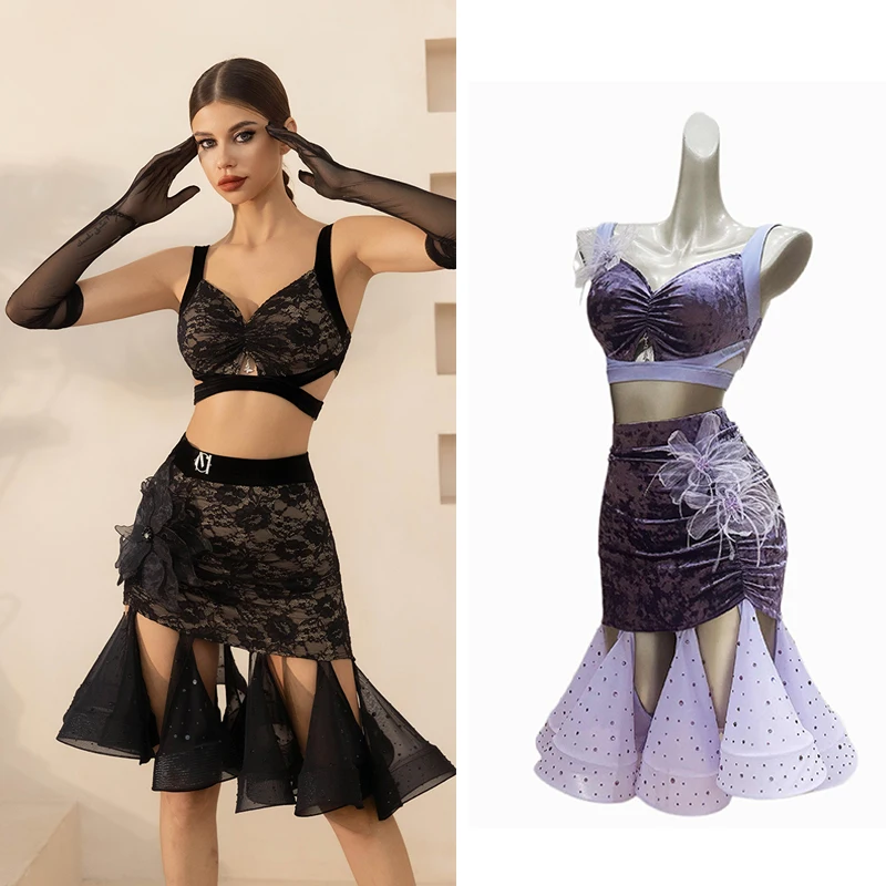 2025 High-End Latin Dance Competition Dress For Women Black Purple Lace Diamond Set Adult Chacha Latin Dance Costumes DQS19782
2025 High-End Latin Dance Competition Dress For Women Black Purple Lace Diamond Set Adult Chacha Latin Dance Costumes DQS19782