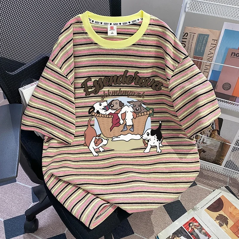 plus Size 240 Pounds Cartoon Striped Short Sleeve T-Shirt Women's Summer Loose Slimming College Style Half Sleeve Shirt
plus Size 240 Pounds Cartoon Striped Short Sleeve T-Shirt Women's Summer Loose Slimming College Style Half Sleeve Shirt