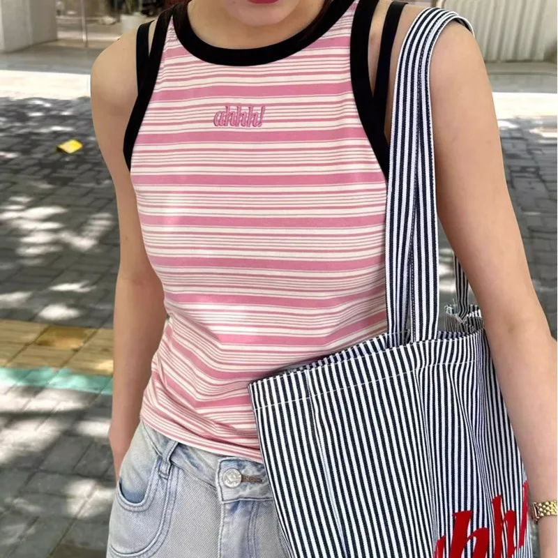 2000s Aesthetic Fashion Pink Striped Camisole Vest For Women Summer Emo Gothic Sleeveless T-shirts Ladies Hip Hop Crop Top Y2k
2000s Aesthetic Fashion Pink Striped Camisole Vest For Women Summer Emo Gothic Sleeveless T-shirts Ladies Hip Hop Crop Top Y2k
