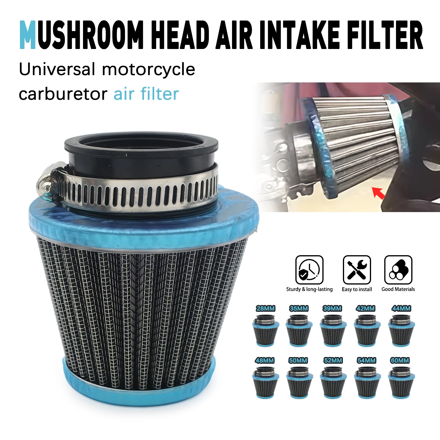 35/39/42/44/48/50/52/54/60MM Universal Motorcycle Carburetors Air Filter Nonwoven Material Mushroom Head Intake Cleaner Part
35/39/42/44/48/50/52/54/60MM Universal Motorcycle Carburetors Air Filter Nonwoven Material Mushroom Head Intake Cleaner Part