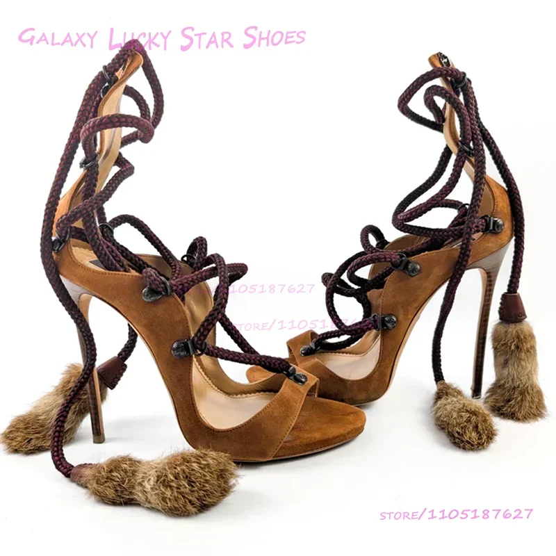 Brown Fluffy Ball Tassel Strap Sandals Women Peep Toe Suede Hollow Heels Ankle Straps Girls Cool Zip Tassel-Tie Hot Chick Shoes
Brown Fluffy Ball Tassel Strap Sandals Women Peep Toe Suede Hollow Heels Ankle Straps Girls Cool Zip Tassel-Tie Hot Chick Shoes