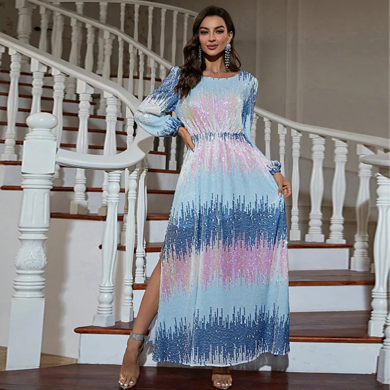 Bead embroidered sequined dress, round neck long-sleeved slim-fitting tight dress, new high-end temperament classic women's clot
Bead embroidered sequined dress, round neck long-sleeved slim-fitting tight dress, new high-end temperament classic women's clot