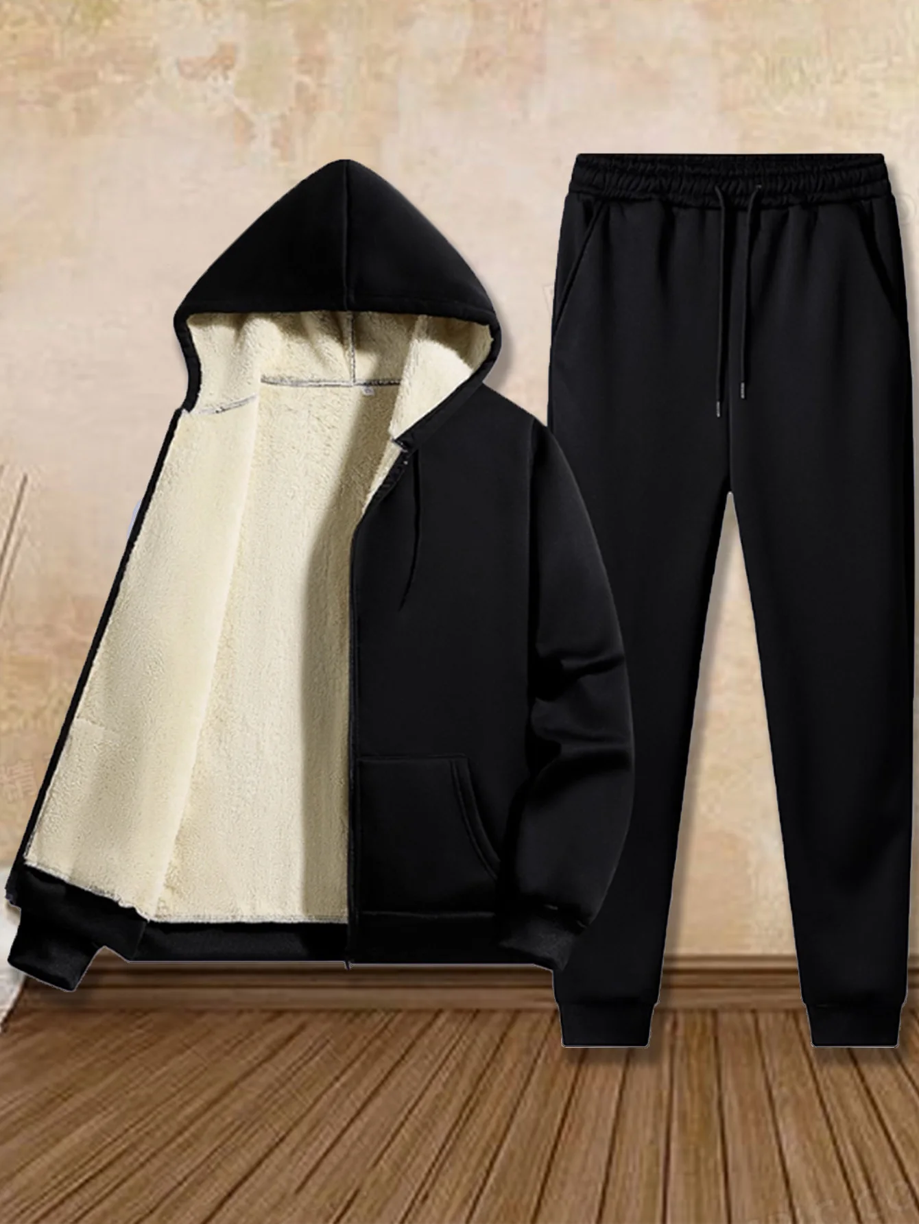 Autumn and winter men's casual zipper trend suit plus down hooded warm suit
Autumn and winter men's casual zipper trend suit plus down hooded warm suit