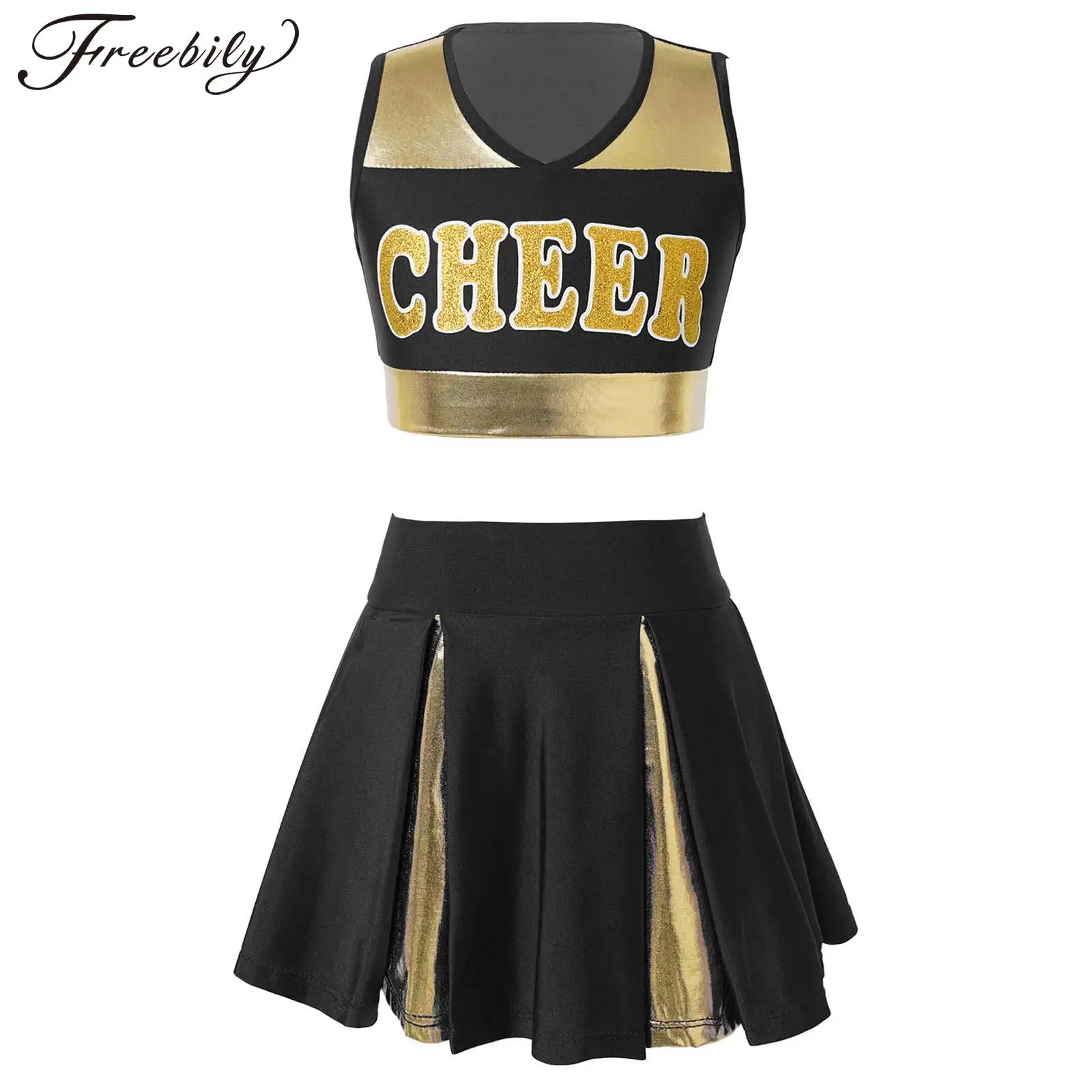 Kids Girls Cheerleading Performance Costumes Cheerleader Sleeveless V Neckline Crop Top with Mini A-line Skirt Cosplay Dress Up
Kids Girls Cheerleading Performance Costumes Cheerleader Sleeveless V Neckline Crop Top with Mini A-line Skirt Cosplay Dress Up