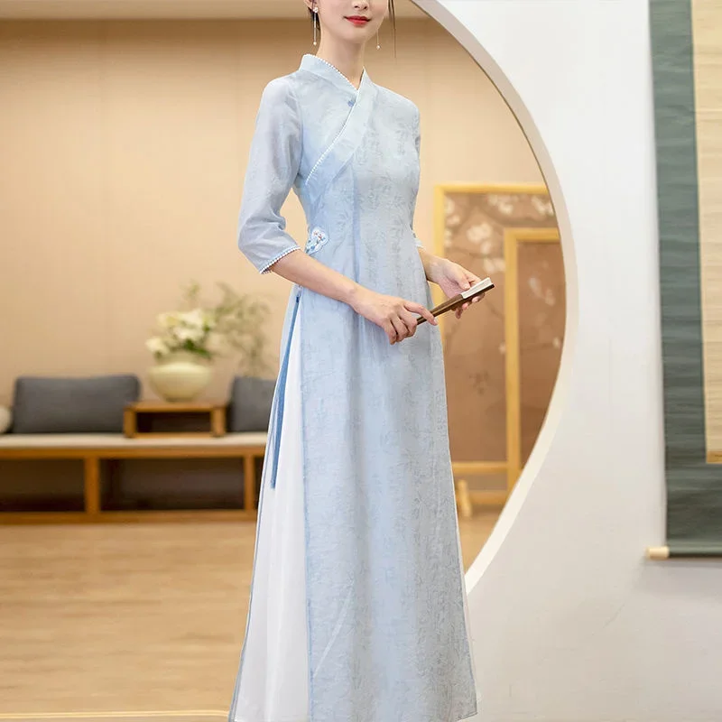 Spring Slim Ao Dai Improve Dress Simple Elegant Chinese Qipao Dress Long Women Vintage Cheongsam National Style Harajuku Hanfu
Spring Slim Ao Dai Improve Dress Simple Elegant Chinese Qipao Dress Long Women Vintage Cheongsam National Style Harajuku Hanfu