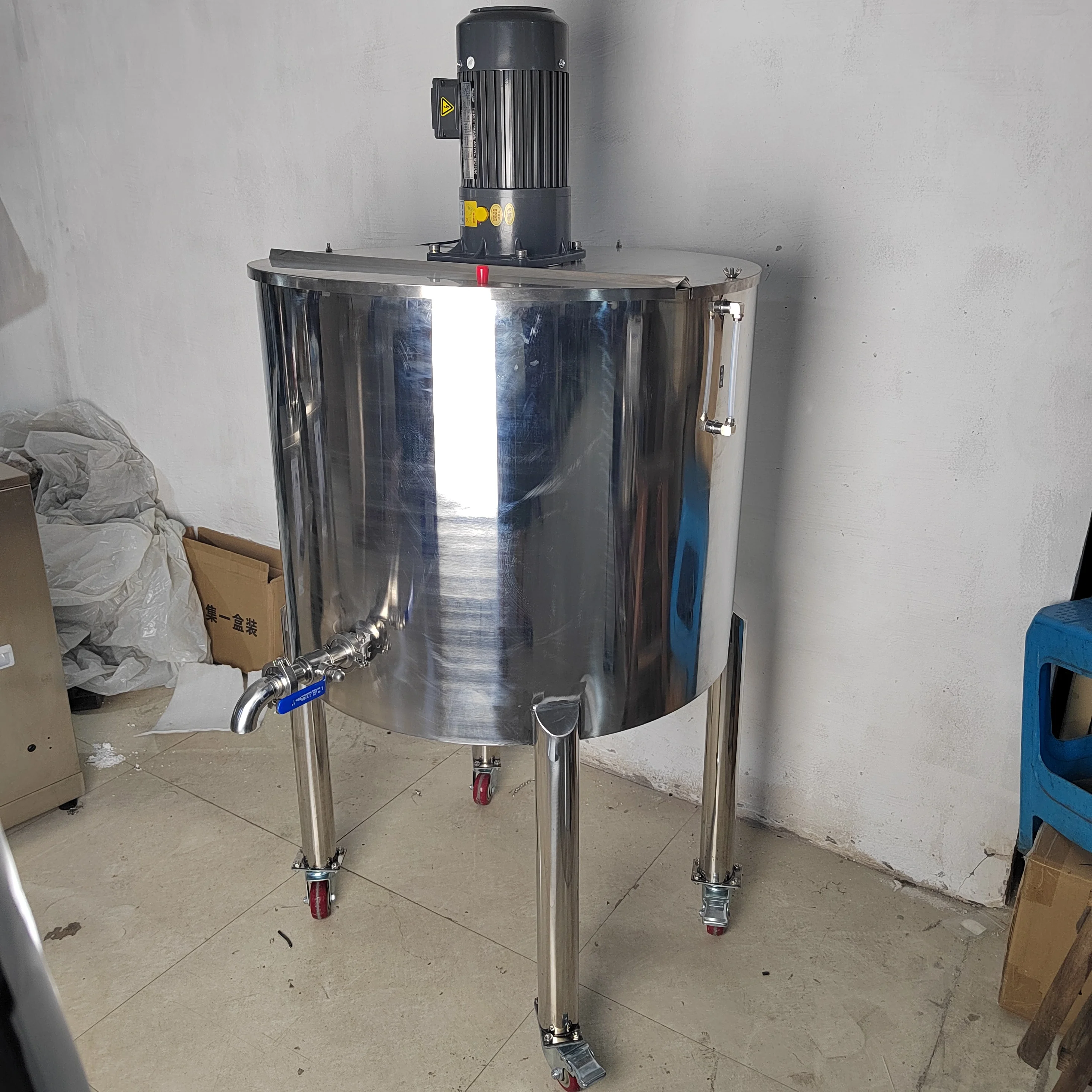 SUS SS 304 Agitator Electric Stream Heat Liquid Blending Sugar Dissolving Level Sensor Manhole CIP Vessel Mixer Mixing Tank