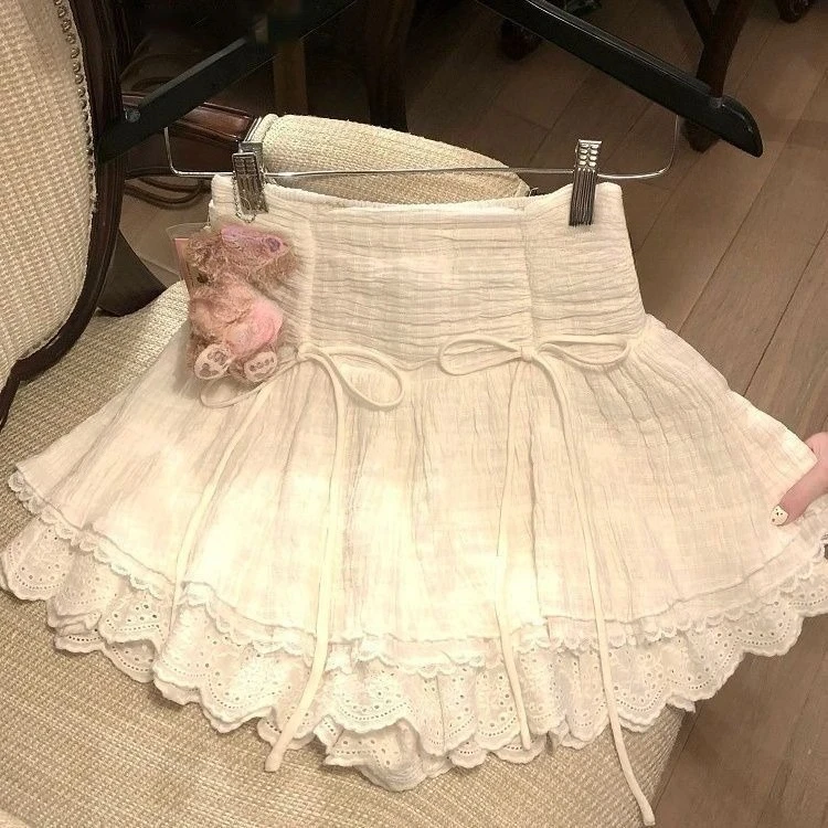 Женская бежевая мини-юбка с двойным кружевом, многослойная, с высокой талией, бантом, оборками и рюшами, милая, повседневная, летняя, А-силуэт, юбка-шорты
Женская бежевая мини-юбка с двойным кружевом, многослойная, с высокой талией, бантом, оборками и рюшами, милая, повседневная, летняя, А-силуэт, юбка-шорты