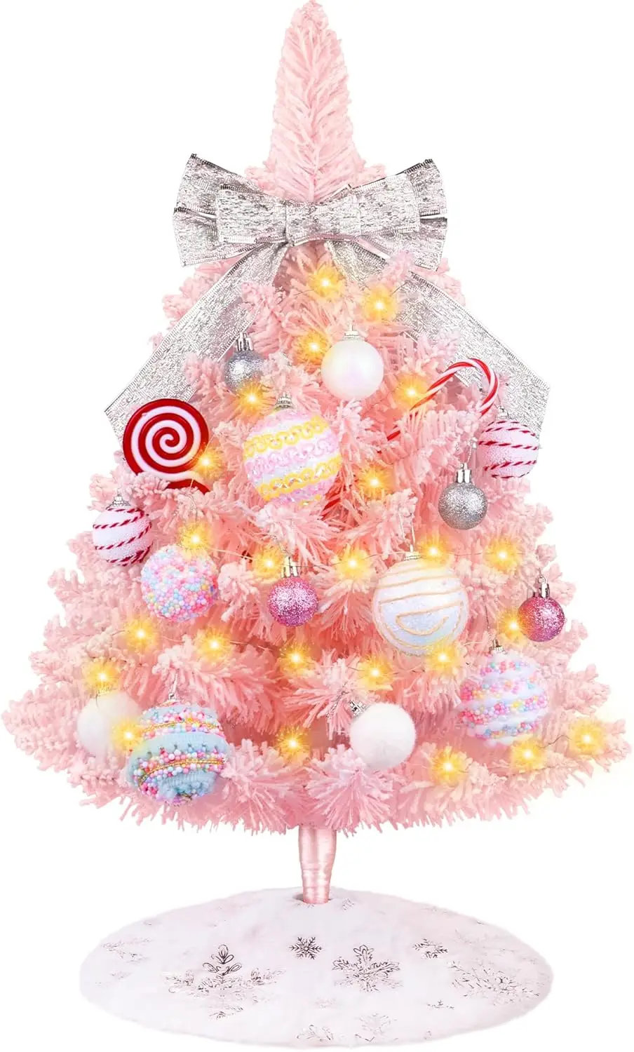 Mini Pink Christmas Tree with Lights, 2ft Artificial Table Top Tree, Bow & Ball Ornaments, White Skirt, 24 Pcs DIY Decor for Kid
Mini Pink Christmas Tree with Lights, 2ft Artificial Table Top Tree, Bow & Ball Ornaments, White Skirt, 24 Pcs DIY Decor for Kid