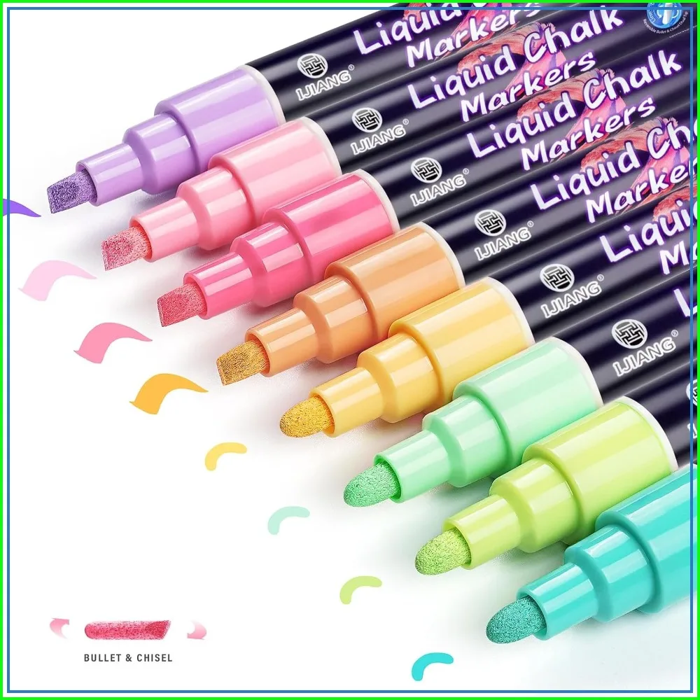 Pastel Chalk Markers 8 Colors, Water-Based, Erasable, Reversible Tips for Blackboard, Glass, Windows, Cars
Pastel Chalk Markers 8 Colors, Water-Based, Erasable, Reversible Tips for Blackboard, Glass, Windows, Cars