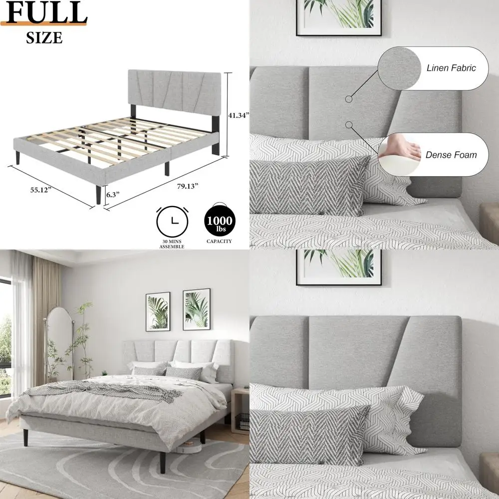 Geometric Linen Upholstered Platform Bed with Wooden Slat Support, Noise-Free, Easy Assembly, Light Grey
Geometric Linen Upholstered Platform Bed with Wooden Slat Support, Noise-Free, Easy Assembly, Light Grey