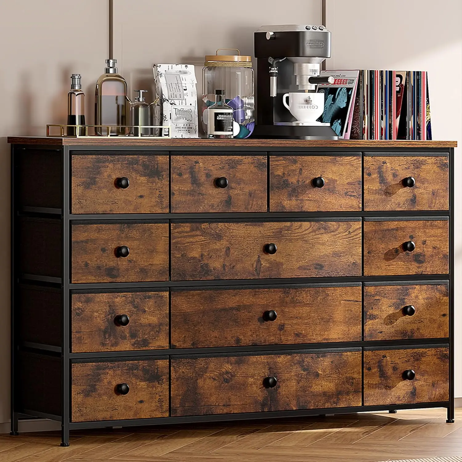 45" Dresser TV Stand with 13 Drawers, Wood Top & Sturdy Frame, Bedroom Entryway, Rustic Brown, Customized
45" Dresser TV Stand with 13 Drawers, Wood Top & Sturdy Frame, Bedroom Entryway, Rustic Brown, Customized