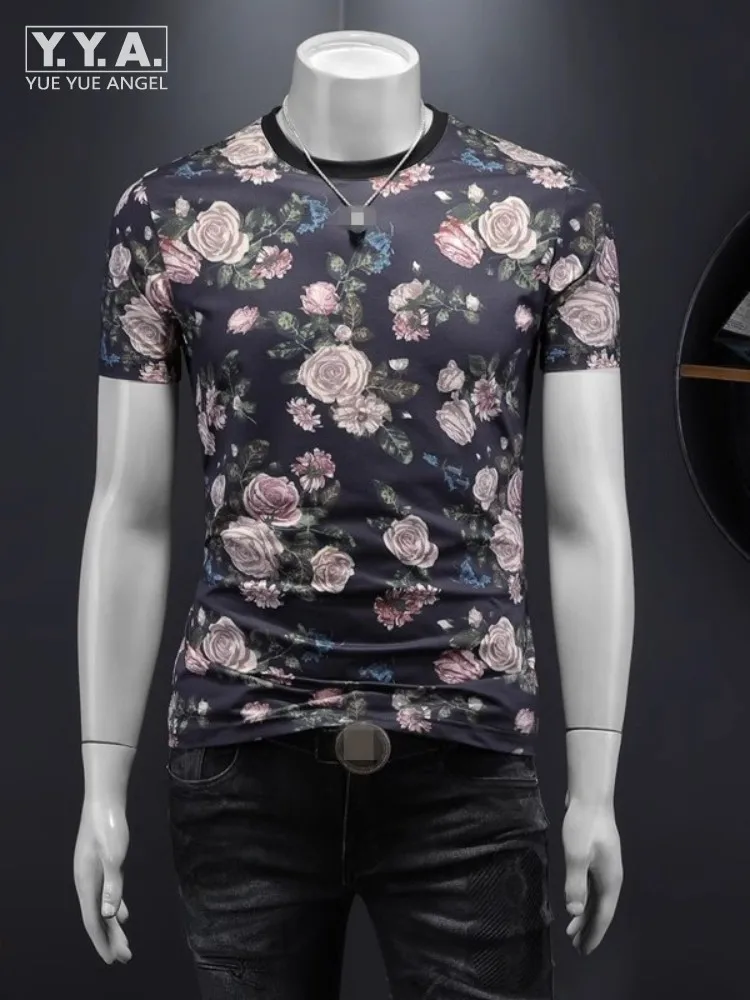 Летняя мужская футболка с цветочным принтом и коротким рукавом, облегающий модный пуловер с круглым вырезом, футболки, топы, повседневные новые мужские футболки High Street 
Летняя мужская футболка с цветочным принтом и коротким рукавом, облегающий модный пуловер с круглым вырезом, футболки, топы, повседневные новые мужские футболки High Street