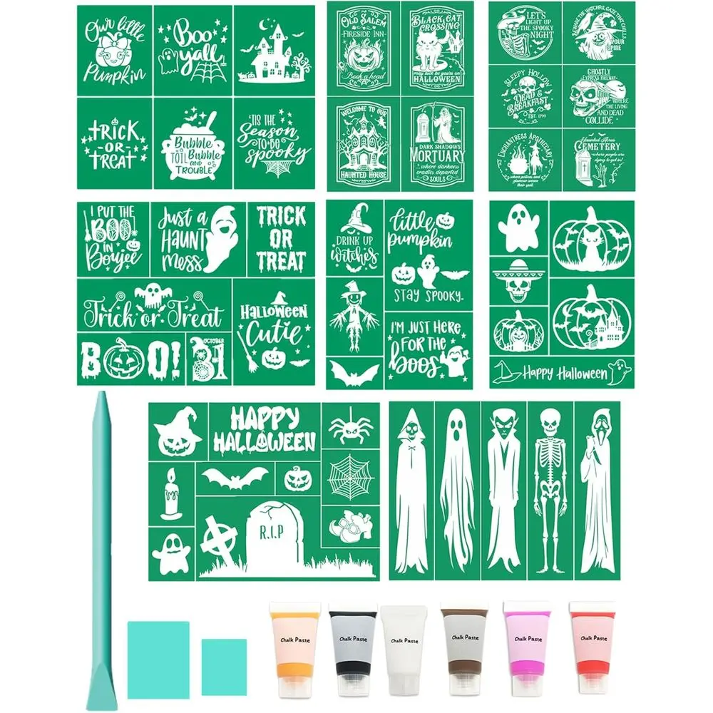 Набор для трафаретной росписи на Хэллоуин: 17 шт. шелковых трафаретов, 8 шт. самоклеящихся трафаретов-трансферов, 6 шт. красок для трафаретов по дереву (10 мл/0.34 унции)
Набор для трафаретной росписи на Хэллоуин: 17 шт. шелковых трафаретов, 8 шт. самоклеящихся трафаретов-трансферов, 6 шт. красок для трафаретов по дереву (10 мл/0.34 унции)
