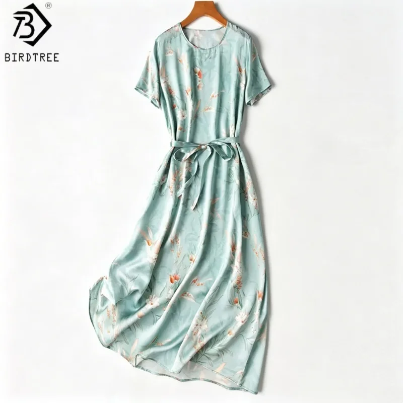 BirdTree, 100% Real Silk Print Dress, Short Sleeve O-neck, Women Plain Satin Sash Elegant Dresses, 2026 Summer New D65016JF
BirdTree, 100% Real Silk Print Dress, Short Sleeve O-neck, Women Plain Satin Sash Elegant Dresses, 2026 Summer New D65016JF