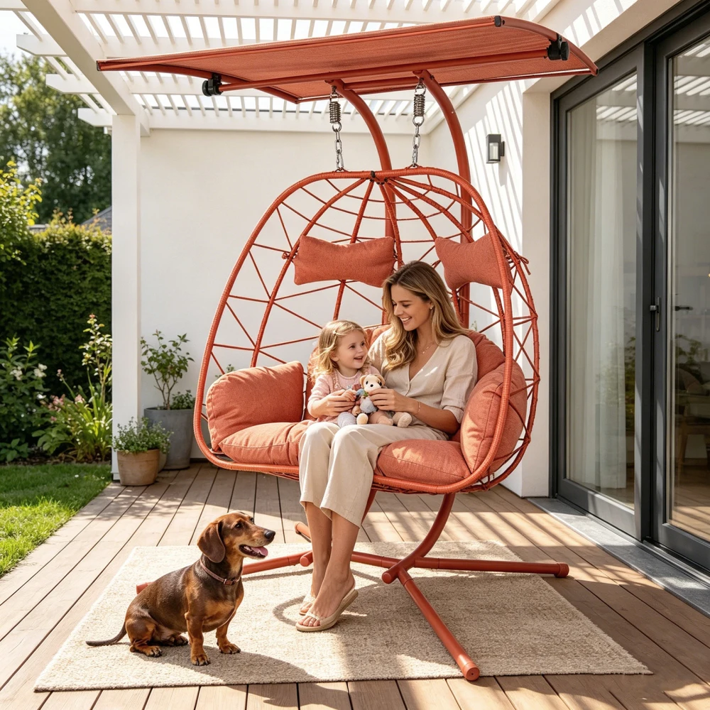 2-Person Wicker Hanging Egg Chair with Adjustable Canopy, Stand,600LBS Capacity & Cushions for Outdoor/Indoor
2-Person Wicker Hanging Egg Chair with Adjustable Canopy, Stand,600LBS Capacity & Cushions for Outdoor/Indoor