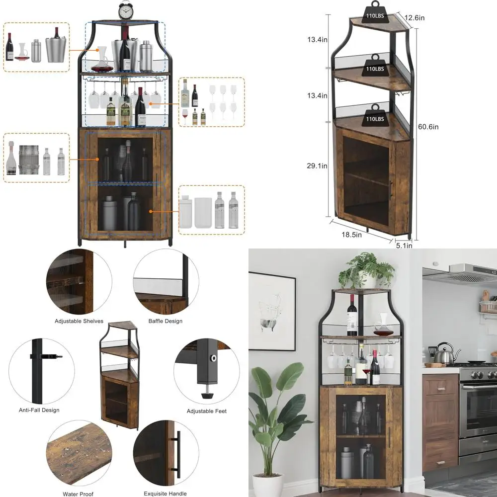 5-уровневый винный шкаф в индустриальном стиле с съемной стеклянной полкой, регулируемыми полками и отделкой под старинную коричневую деревню.
5-уровневый винный шкаф в индустриальном стиле с съемной стеклянной полкой, регулируемыми полками и отделкой под старинную коричневую деревню.