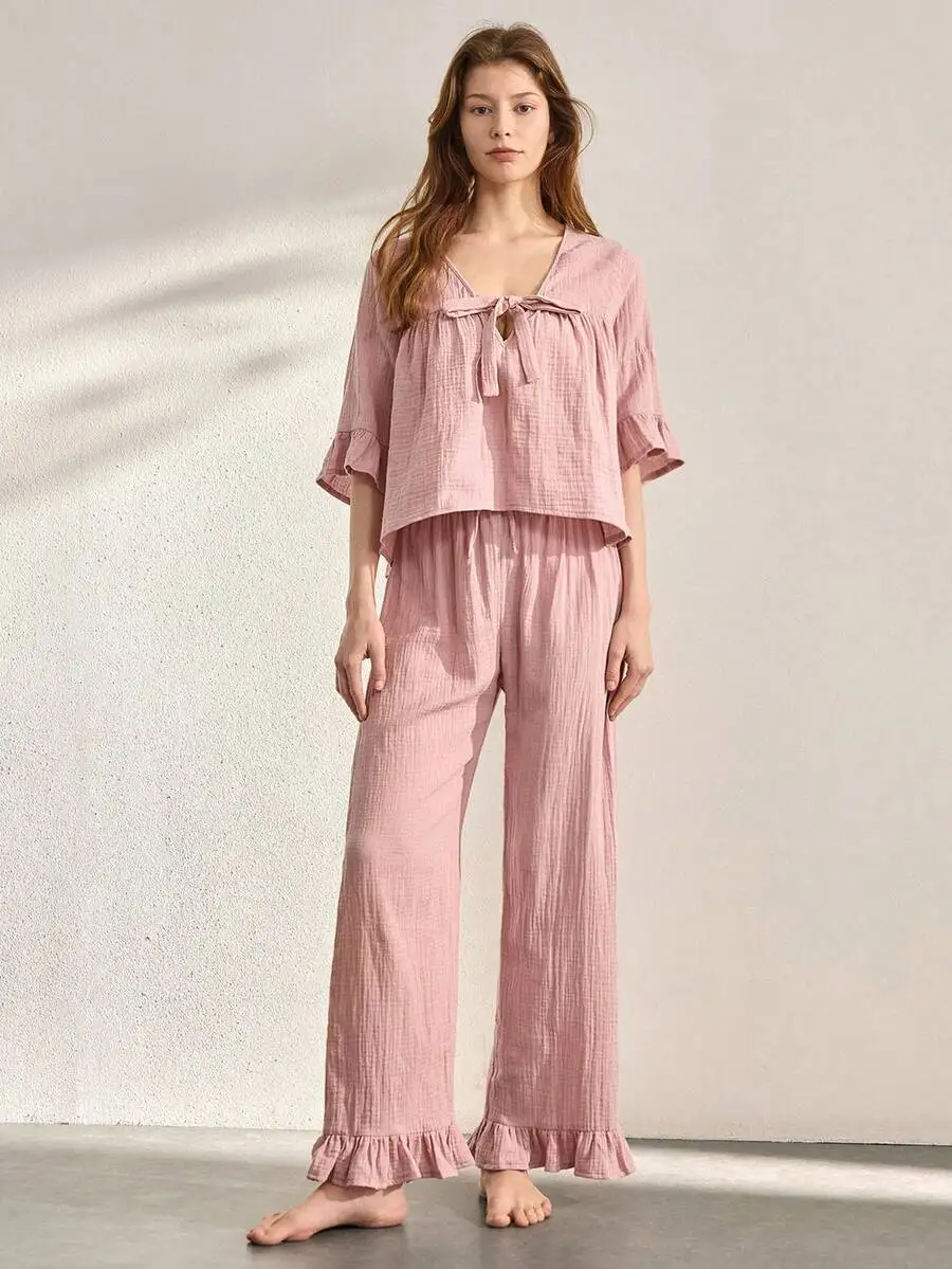 Soft Cotton Crepe Short Sleeve Pajama Set For Women Sleepwear
Soft Cotton Crepe Short Sleeve Pajama Set For Women Sleepwear