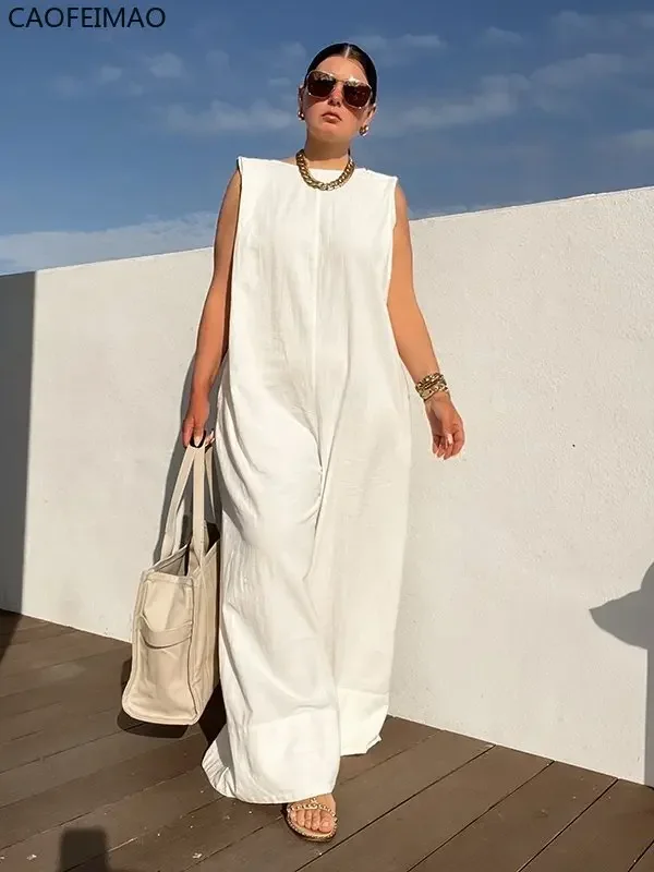 Caofeimao Solid Color Sleeveless Wide Leg Fitness Summer Fashion Female Loose White Black Casual Cool Jumpsuits for Women 2025
Caofeimao Solid Color Sleeveless Wide Leg Fitness Summer Fashion Female Loose White Black Casual Cool Jumpsuits for Women 2025