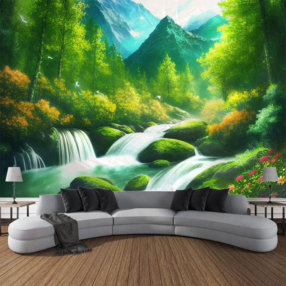 Landscape oil painting tapestry forest waterfall mountain wall hanging room art decoration home living room background blanket
Landscape oil painting tapestry forest waterfall mountain wall hanging room art decoration home living room background blanket