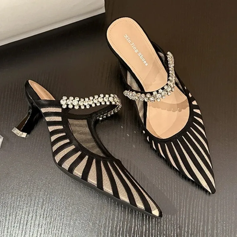 Sexy Rhinestone Women Mules Slippers Woman Pumps Pointed Toe Elegant High Heels Designer Brand Sandals for Women Ladies Slides
Sexy Rhinestone Women Mules Slippers Woman Pumps Pointed Toe Elegant High Heels Designer Brand Sandals for Women Ladies Slides