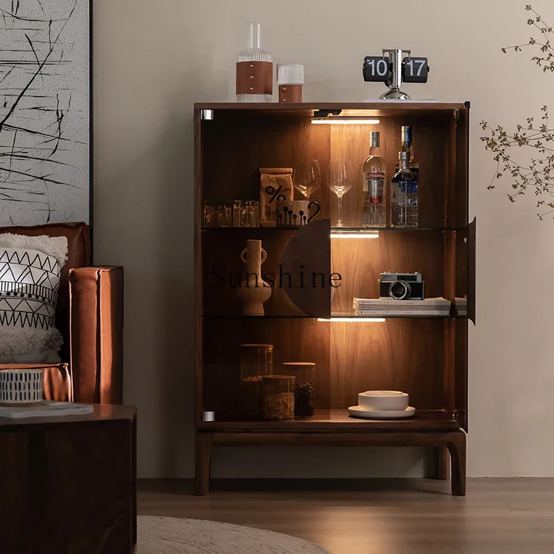Simple black walnut dining side wine cabinet living room multi-function double door storage locker
Simple black walnut dining side wine cabinet living room multi-function double door storage locker