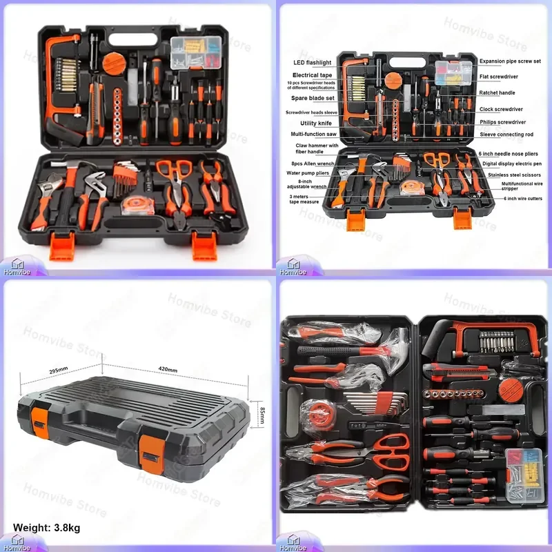 102 Piece Home Tool Set with Toolbox for Home Repair DIY Furniture Assembly Stainless Steel Tools Red Black Plastic Case
102 Piece Home Tool Set with Toolbox for Home Repair DIY Furniture Assembly Stainless Steel Tools Red Black Plastic Case