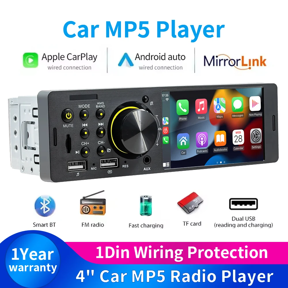 4.1” Car Radio 1 din Multimedia Mp5 Player Touch Screen Bluetooth Stereo Mp3 Player FM Receiver USB TF Card Universal
4.1” Car Radio 1 din Multimedia Mp5 Player Touch Screen Bluetooth Stereo Mp3 Player FM Receiver USB TF Card Universal