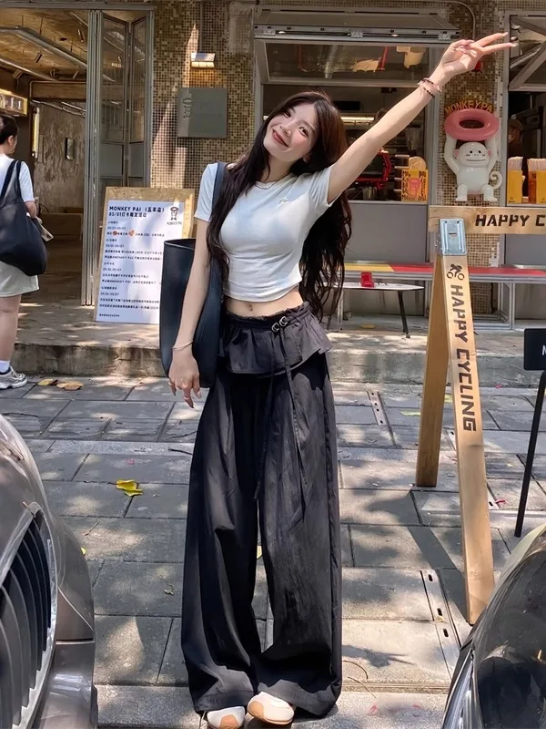 Korean Style Hot Girl Slim Fit White Short Sleeve T-Shirt High Waist Wide Leg Pants Two Piece Set Women Summer New Arrival
Korean Style Hot Girl Slim Fit White Short Sleeve T-Shirt High Waist Wide Leg Pants Two Piece Set Women Summer New Arrival