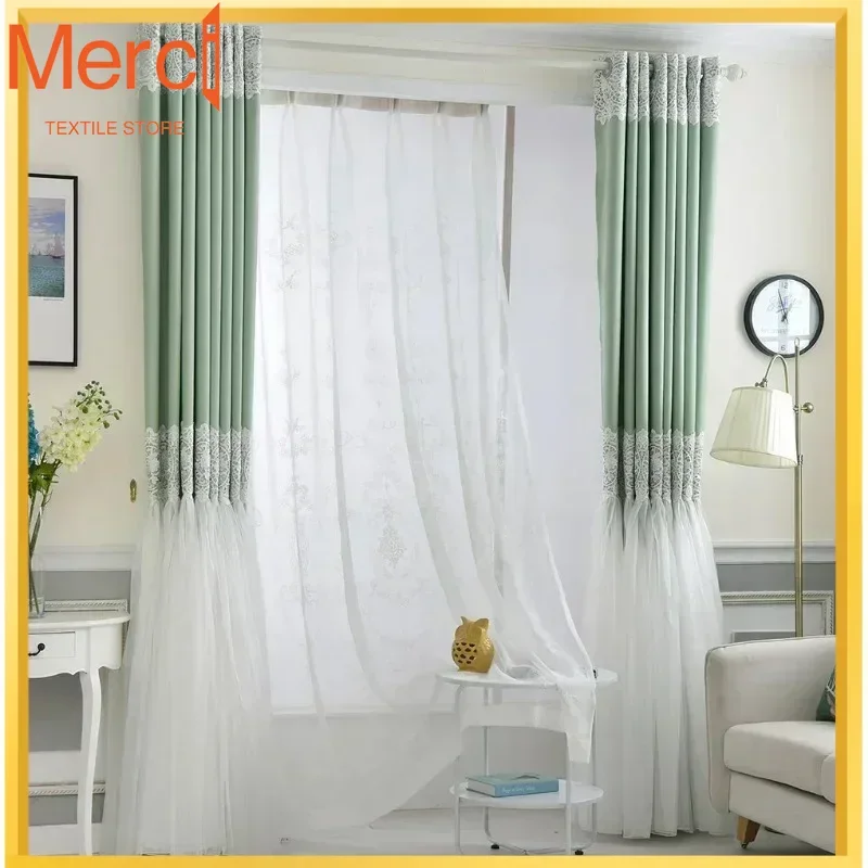 French Romantic Princess Style Curtains For Living Dining Room Bedroom Green Lace Stitching High Shading Partition Customize
French Romantic Princess Style Curtains For Living Dining Room Bedroom Green Lace Stitching High Shading Partition Customize