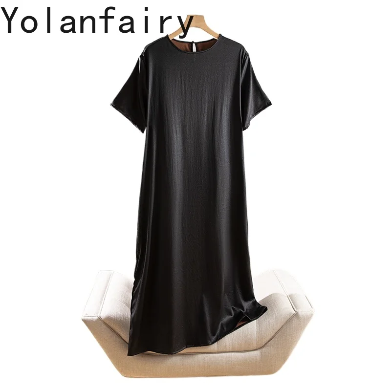 YOLANFAIRY 100% Real Mulberry Silk Summer Dress 2025 Simple Short Sleeve Long Dresses for Woman O-neck Black Dress Robe Longue
YOLANFAIRY 100% Real Mulberry Silk Summer Dress 2025 Simple Short Sleeve Long Dresses for Woman O-neck Black Dress Robe Longue
