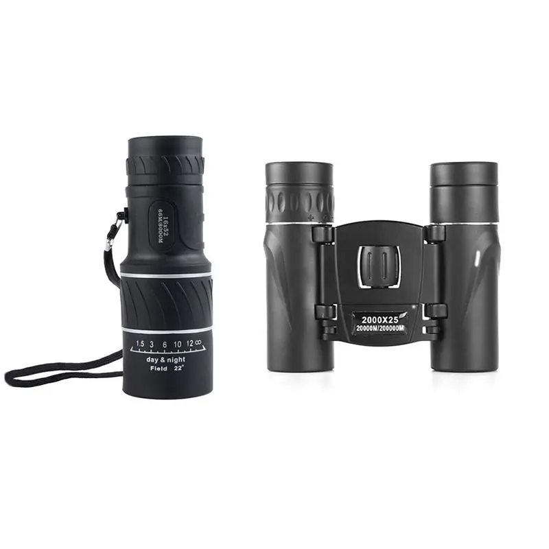 ABMV-2PCS 2000X25 HD Zoom Portable Binoculars And Single-Tube Telescope 16X52 Long Range BAK4 Telescope Folding For Camping
ABMV-2PCS 2000X25 HD Zoom Portable Binoculars And Single-Tube Telescope 16X52 Long Range BAK4 Telescope Folding For Camping