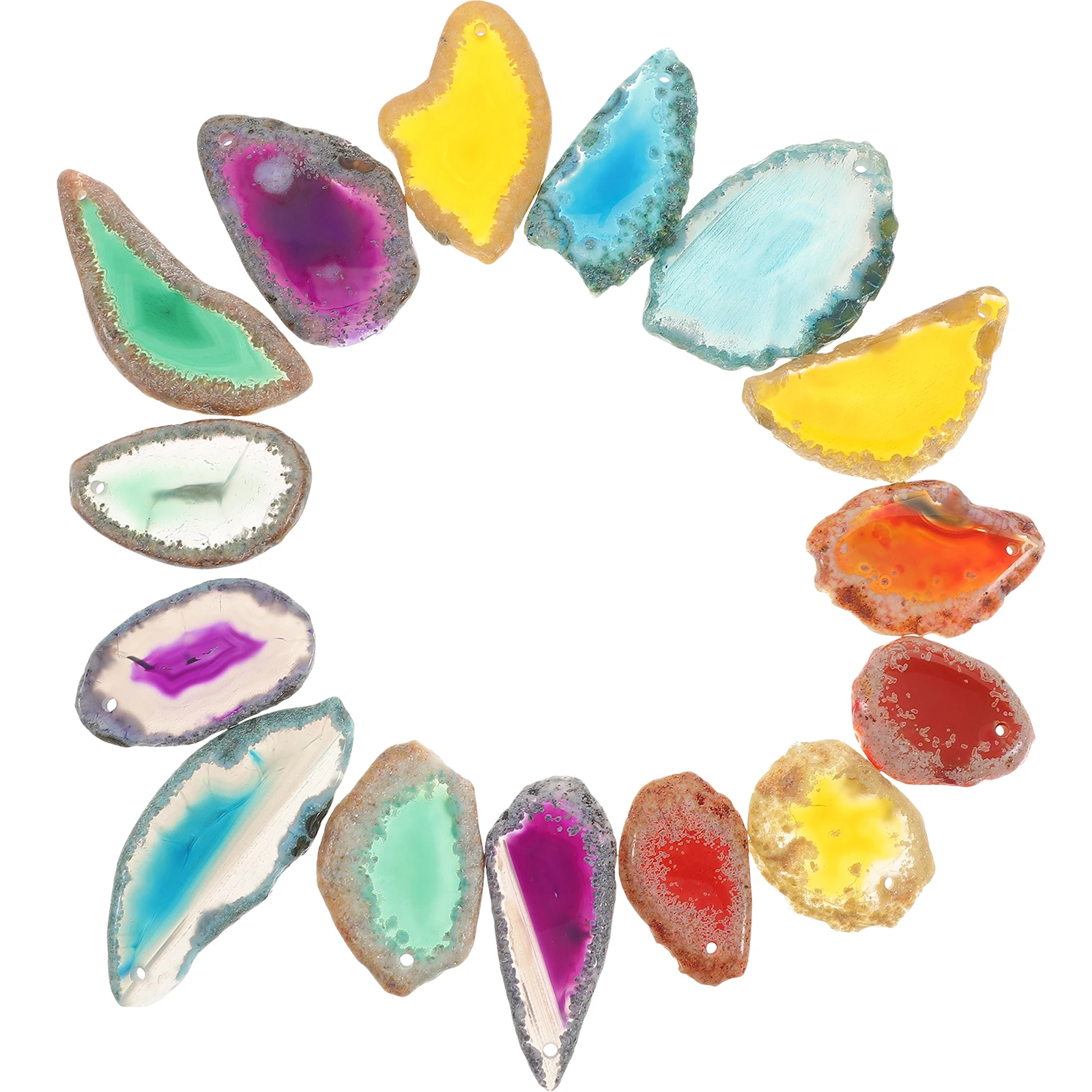 15 Pcs Colorful Agate Slices Natural Gemstone Drilled Hole Decorative Accessories Diy Craft Materials For Pendant Coasters
15 Pcs Colorful Agate Slices Natural Gemstone Drilled Hole Decorative Accessories Diy Craft Materials For Pendant Coasters